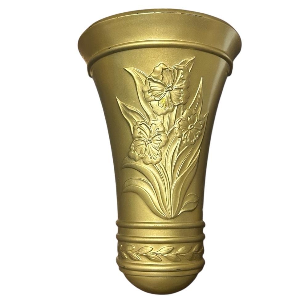Vintage Homco Gold Floral Accent Wall Vase Pocket